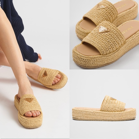 Like new Prada Crochet Raffia flatform slides $1,150 38 - Picture 1 of 15